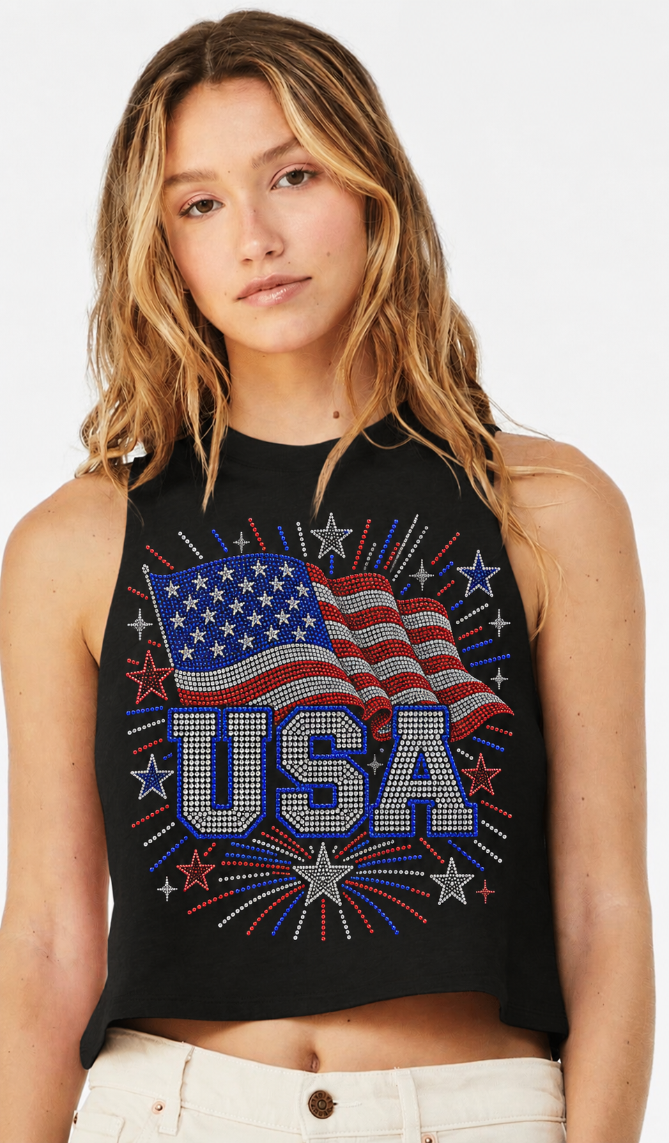USA Rhinestone crop tank (preorder)
