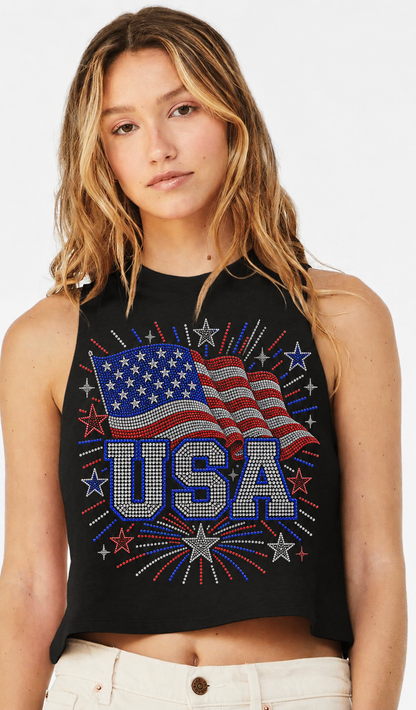 USA Rhinestone crop tank (preorder)