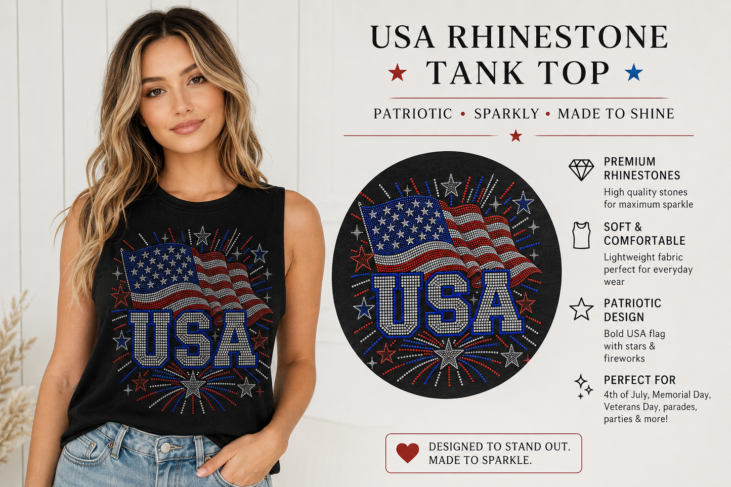 USA Rhinestone crop tank (preorder)
